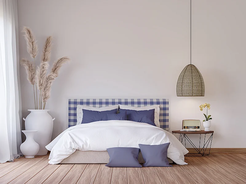 Gepolstertes Kopfteil Vichy-Stoff, 145x52 cm, Blau