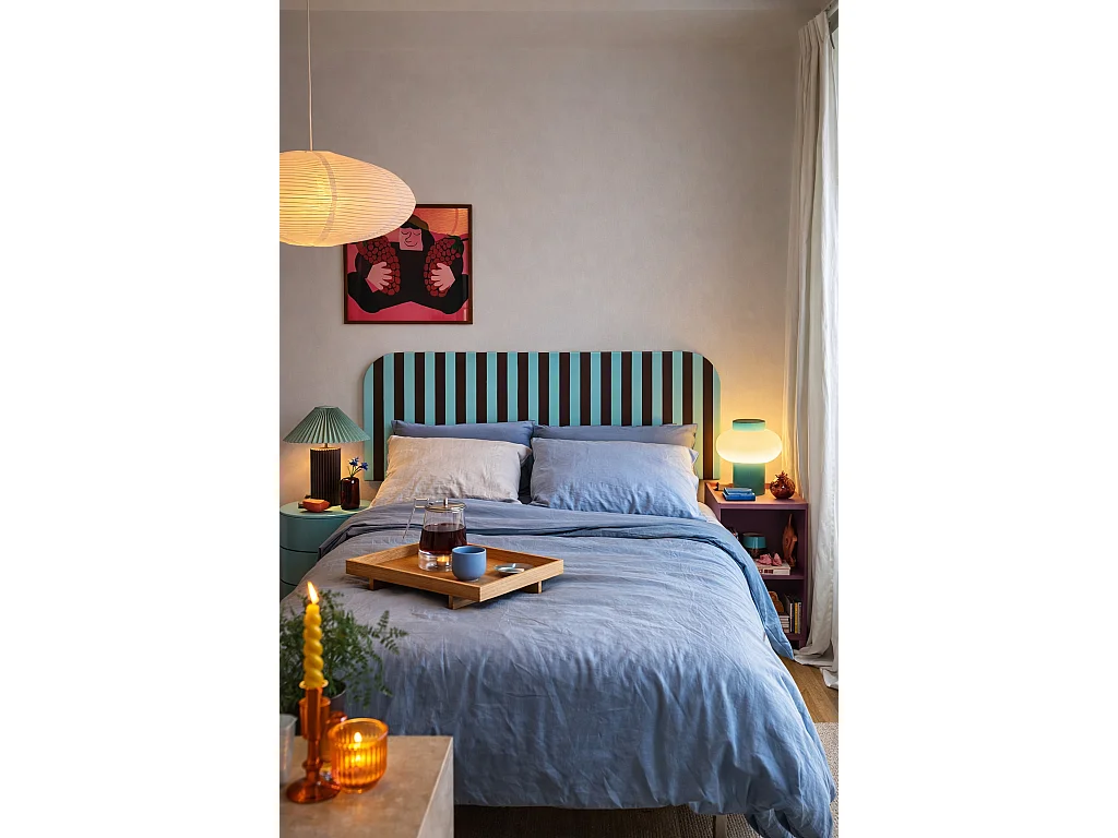 Tête de lit en velours à rayures 160x97cm EDDIE