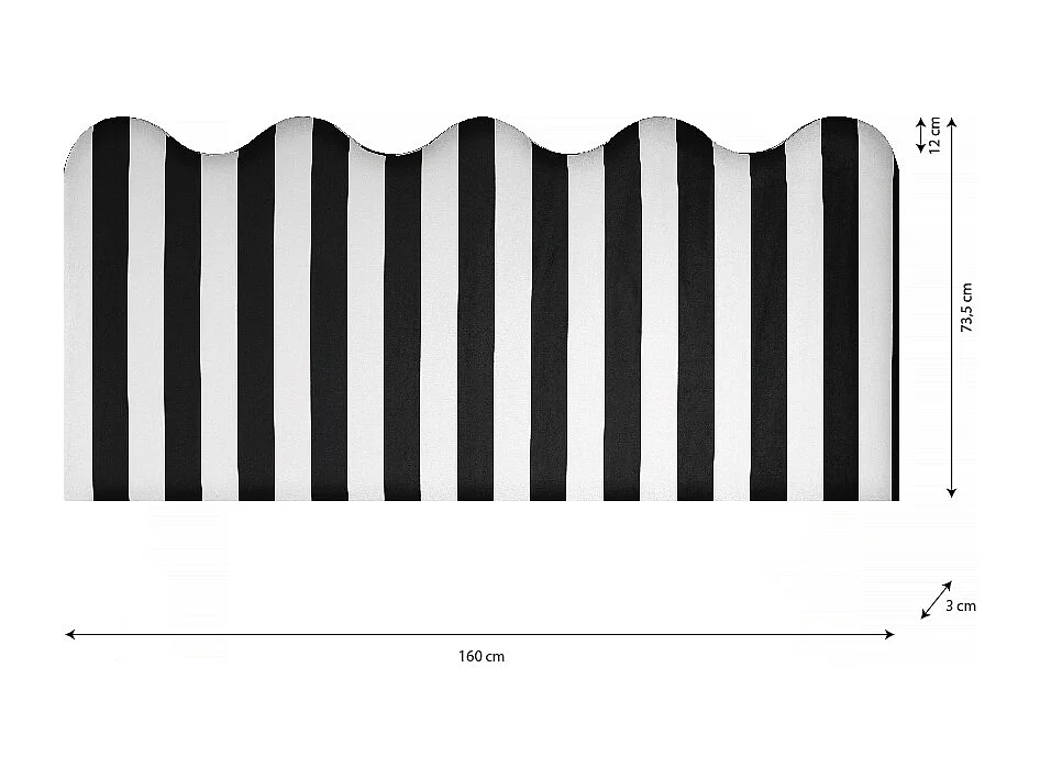 Cabecero tapizado forma ondulada franjas blancas y negras 160x73,5cm
