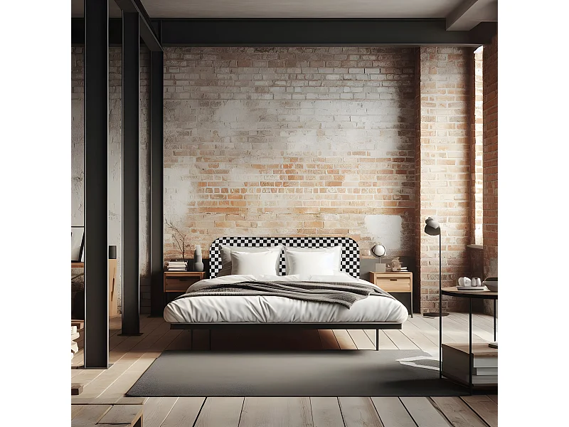 Cabecero tapizado terciopelo a cuadros blancos y negros 160x97cm