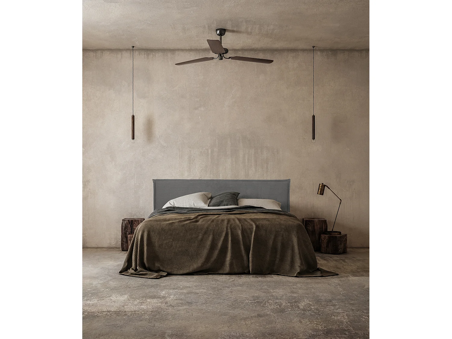 Cabecero tapizado de tela 100% lino gris 160x100cm