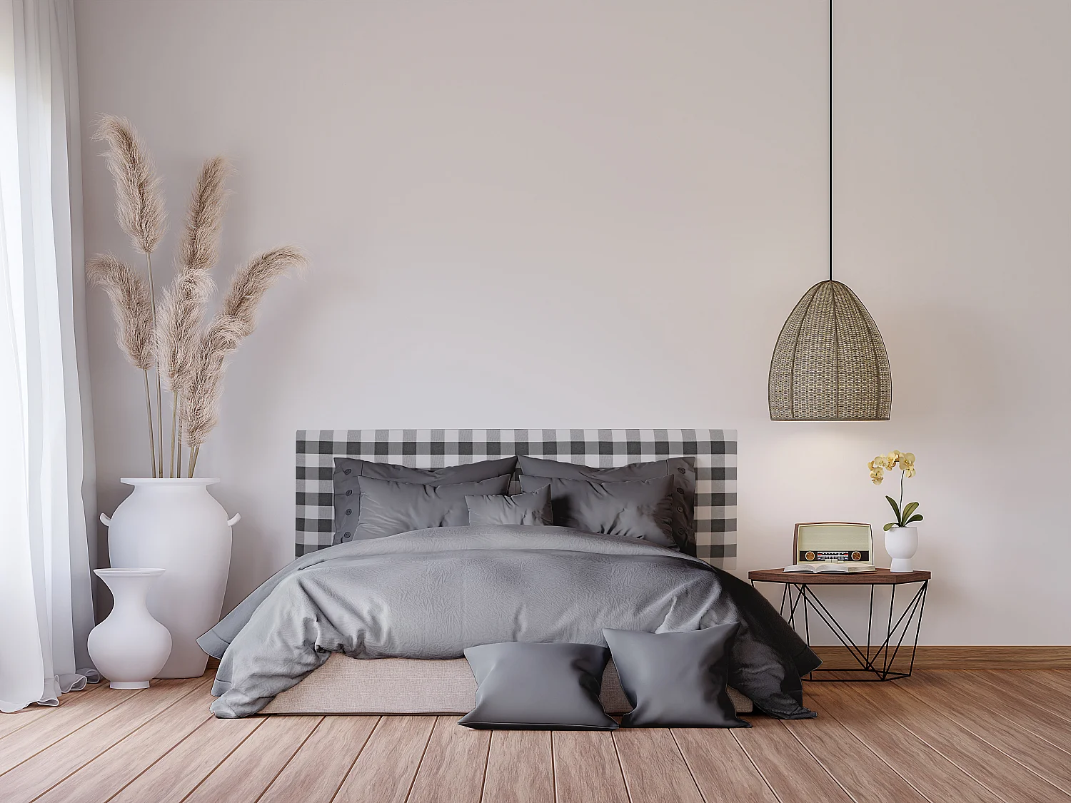 Tête de lit tapissée en vichy noir 165x52cm