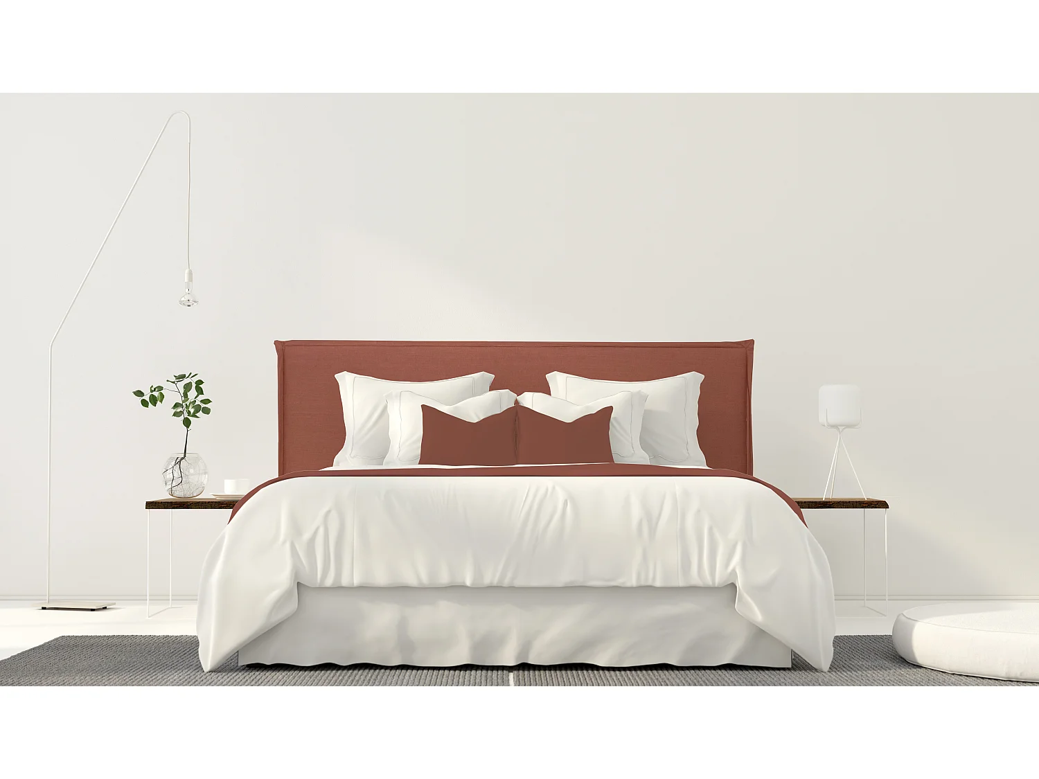 Cabecero tapizado de tela 100% lino teja 145x100 cm