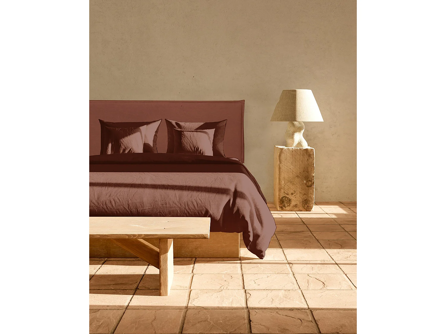 Cabecero tapizado de tela 100% lino teja 160x100cm