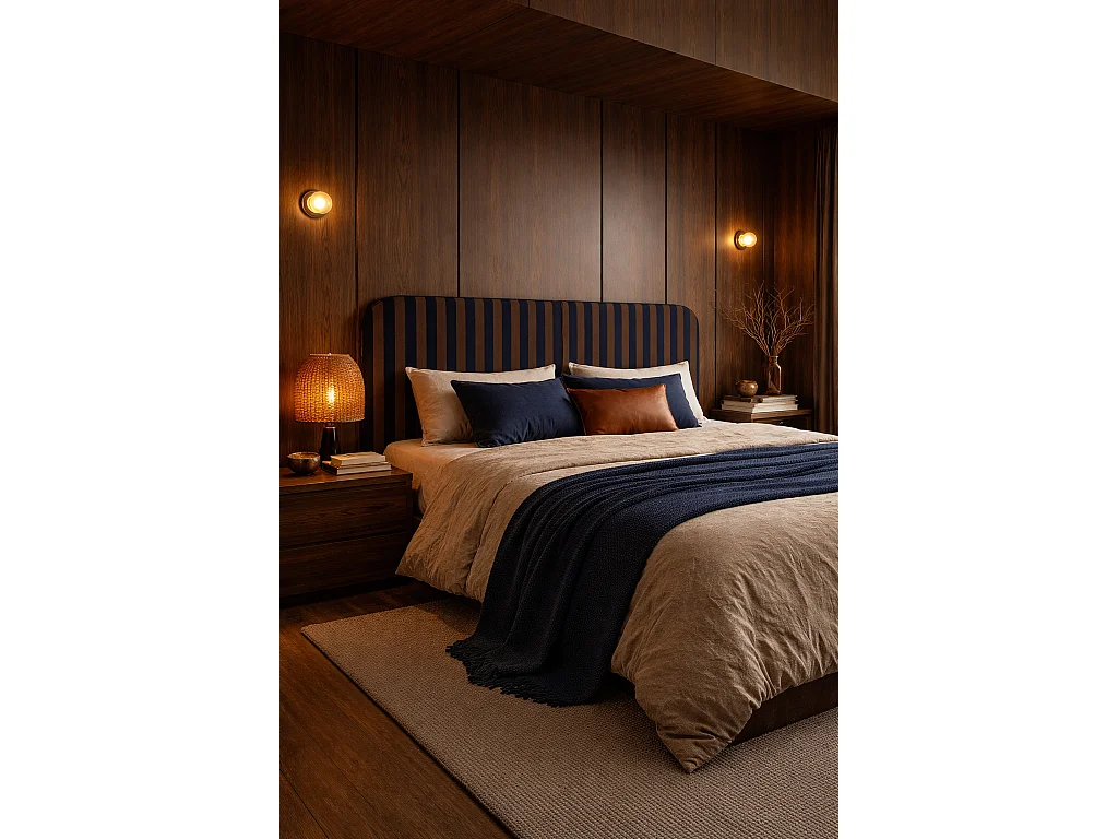 Tête de lit en velours à rayures 160x97cm EDDIE