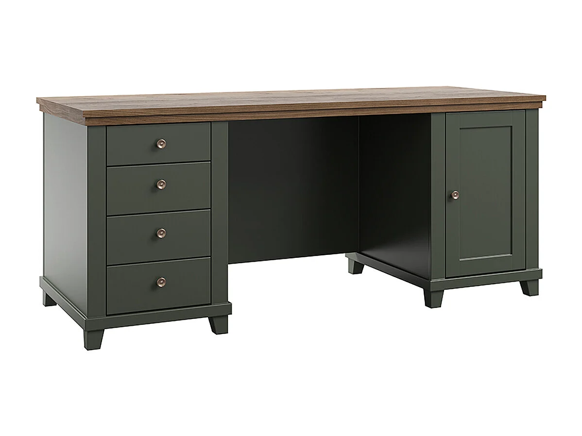 Bureau 1 porte 4 tiroirs Martin Vert et Bois