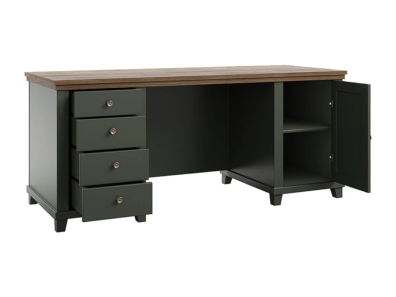 Bureau 1 porte 4 tiroirs Martin Vert et Bois