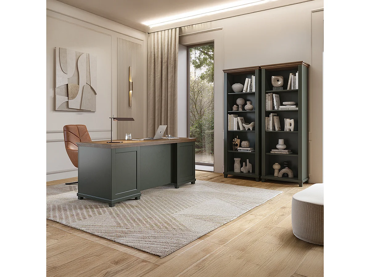 Bureau 1 porte 4 tiroirs Martin Vert et Bois