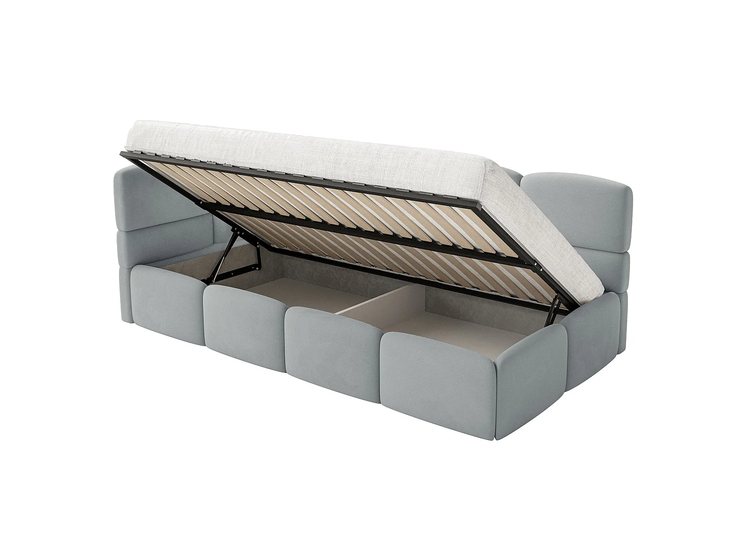 Lit enfant 120x200 cm – tête de lit à gauche – matelas & coffre de rangement – velours gris – CLOUDY