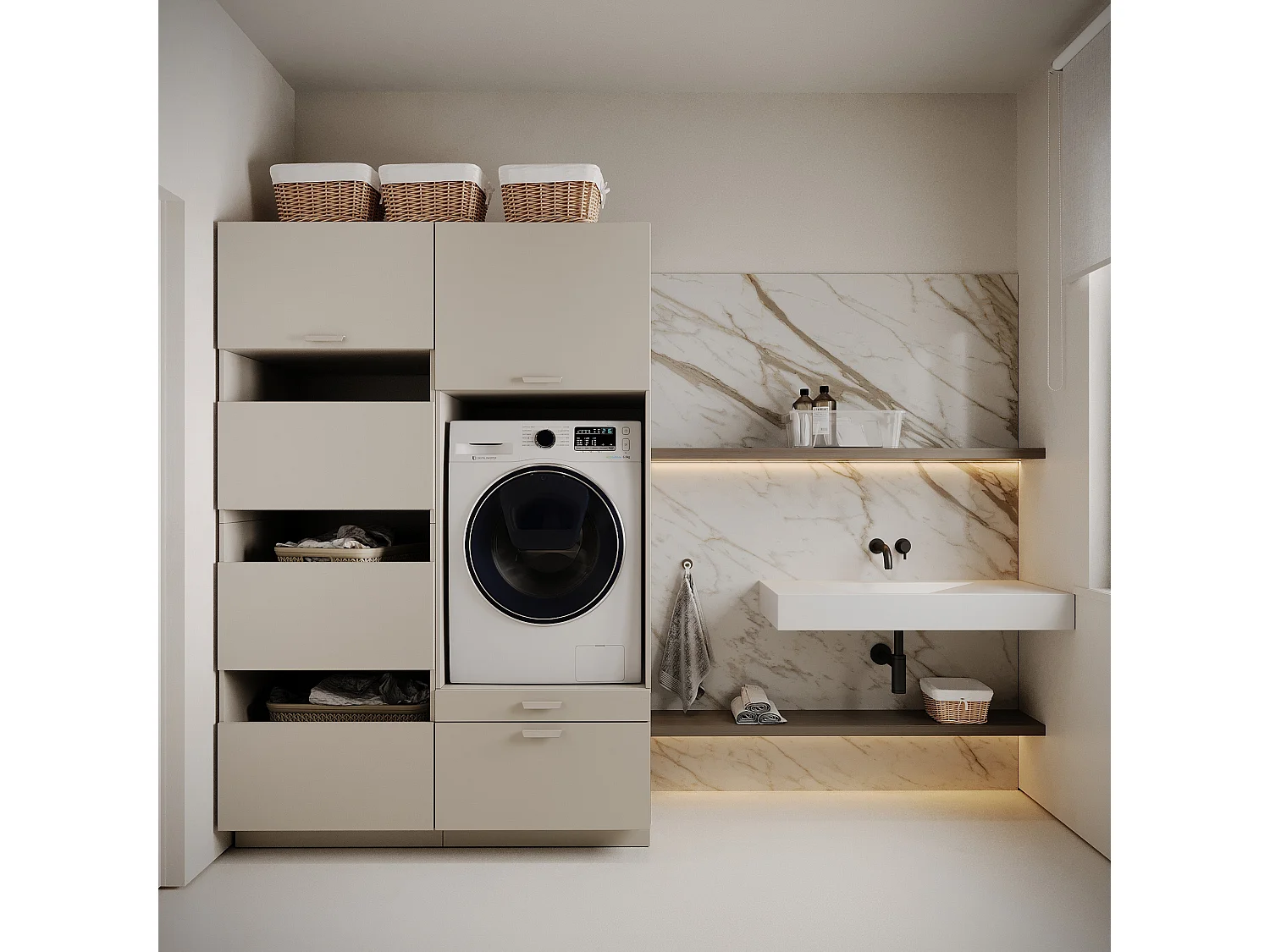 Badezimmer-Hochschrank stehend 68 cm – 4 Türen – Kaschmirgrau – HOLV