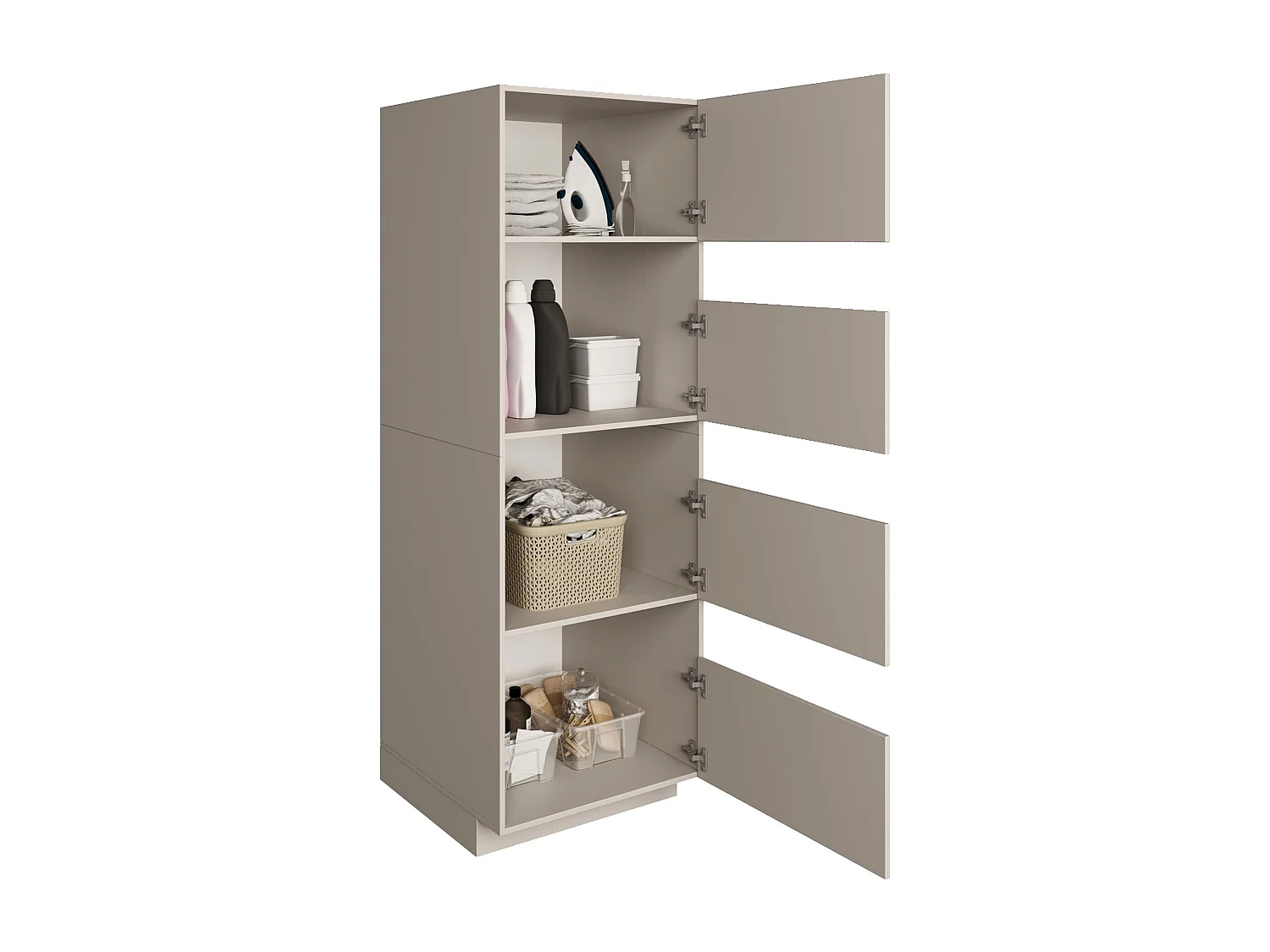 Badezimmer-Hochschrank stehend 68 cm – 4 Türen – Kaschmirgrau – HOLV