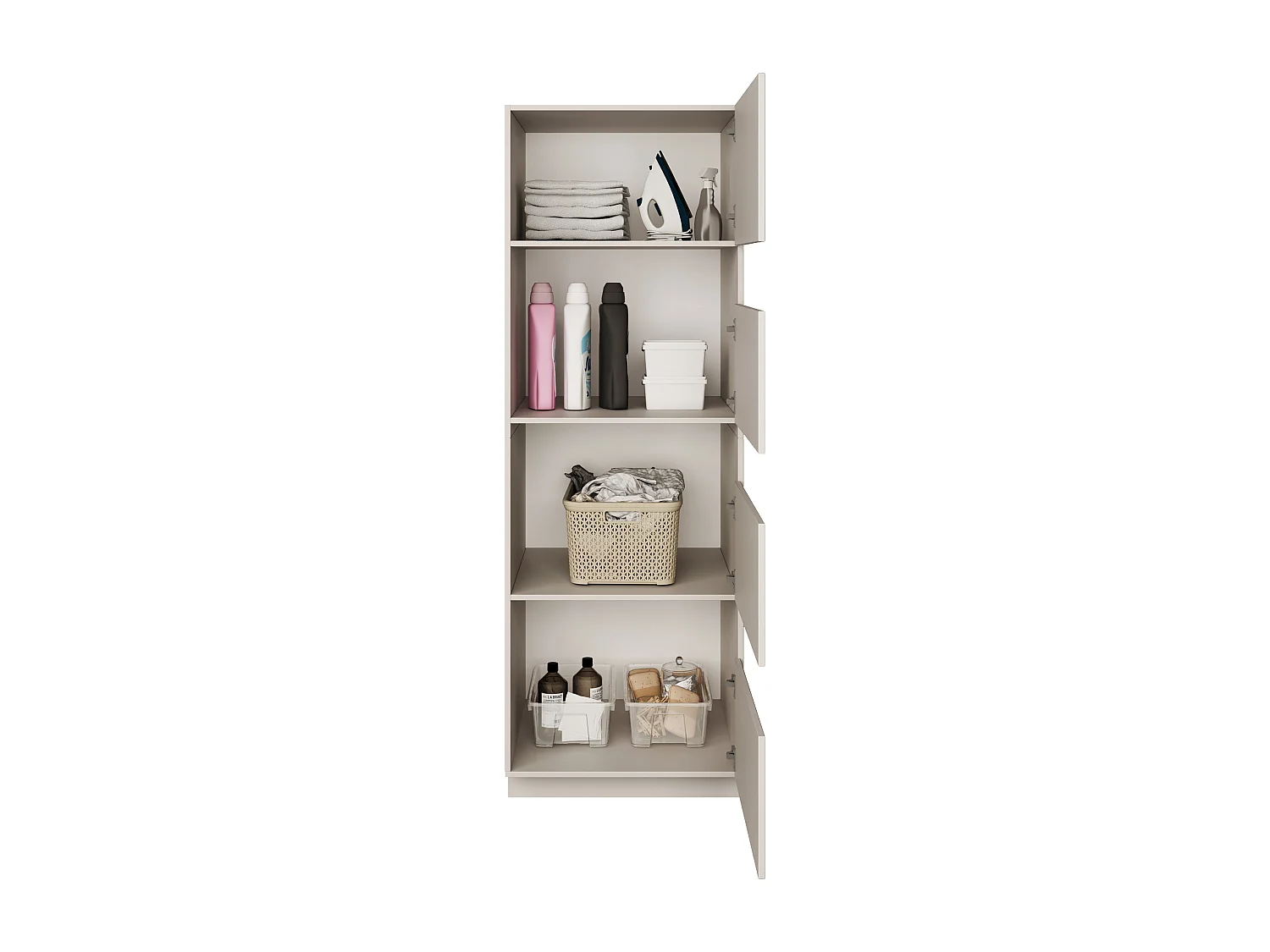 Badezimmer-Hochschrank stehend 68 cm – 4 Türen – Kaschmirgrau – HOLV