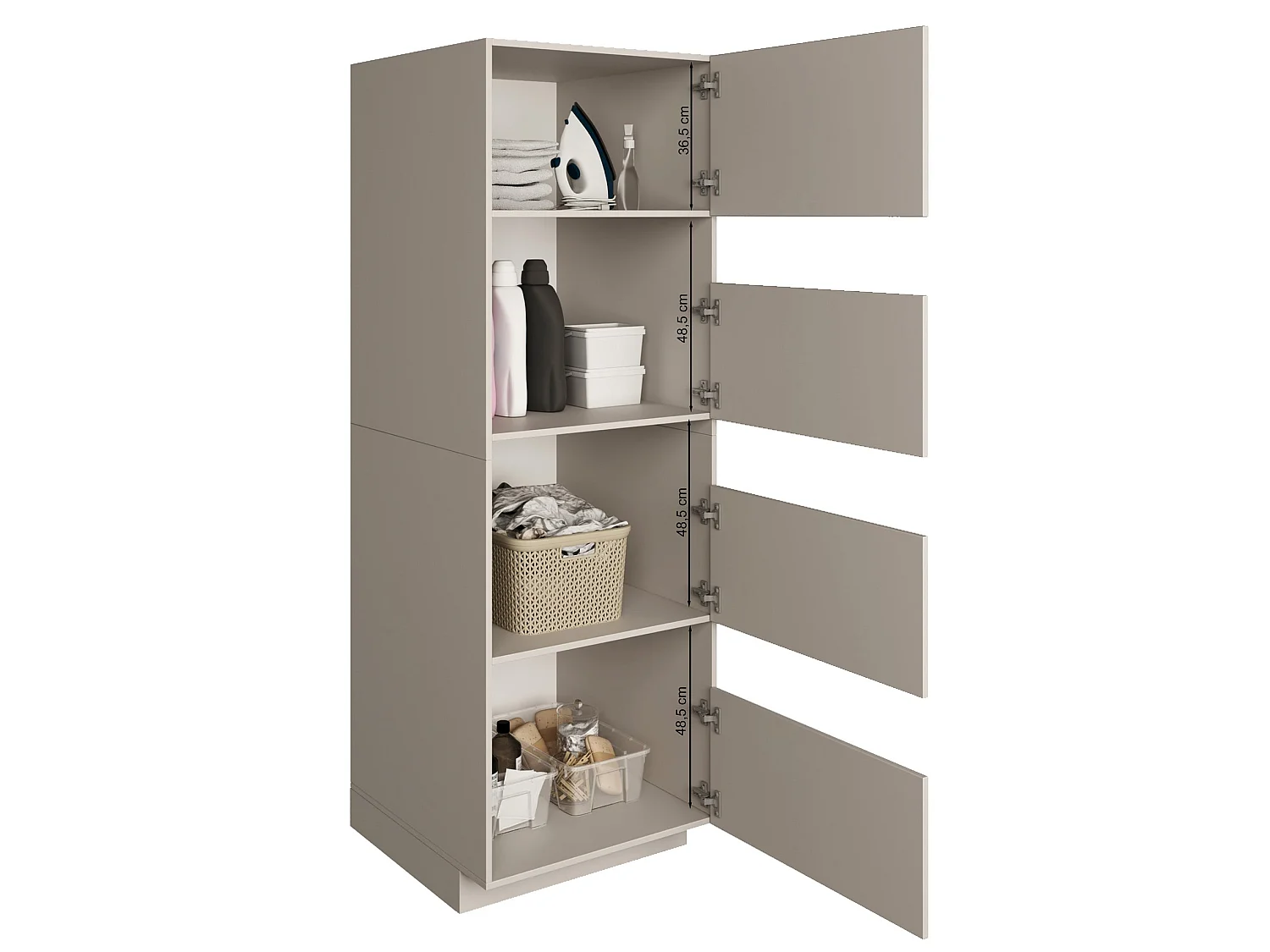 Badezimmer-Hochschrank stehend 68 cm – 4 Türen – Kaschmirgrau – HOLV