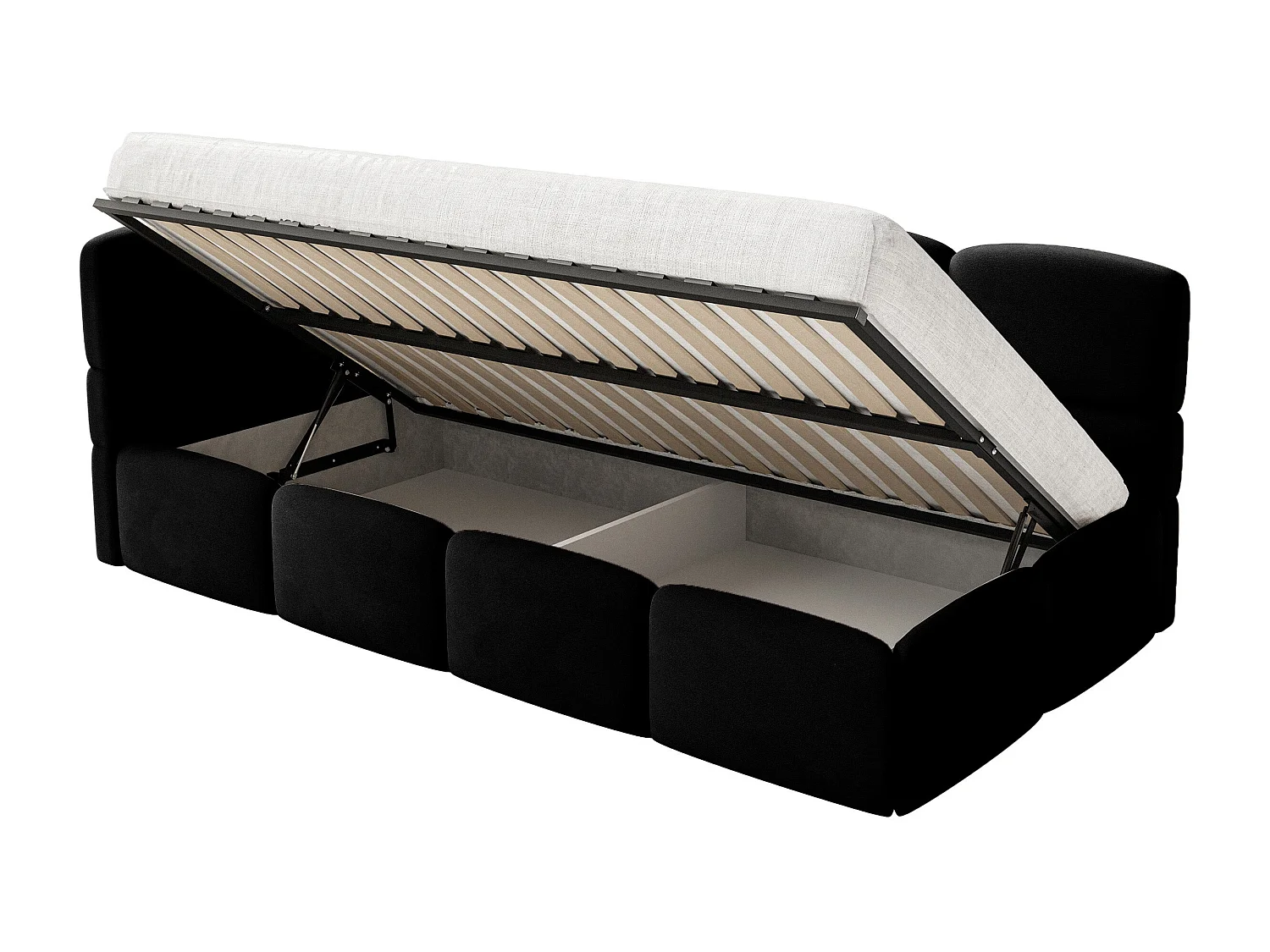 Lit enfant 120x200 cm – tête de lit à gauche – matelas & coffre de rangement – velours noir – CLOUDY