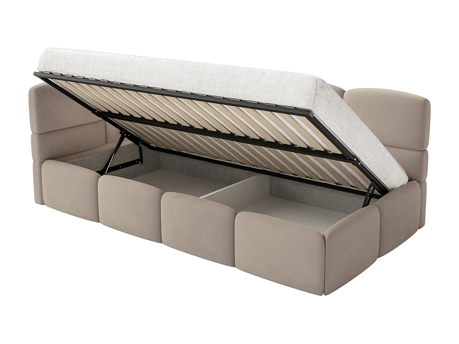 Lit enfant 120x200 cm – tête de lit à gauche – matelas & coffre de rangement – velours beige – CLOUDY