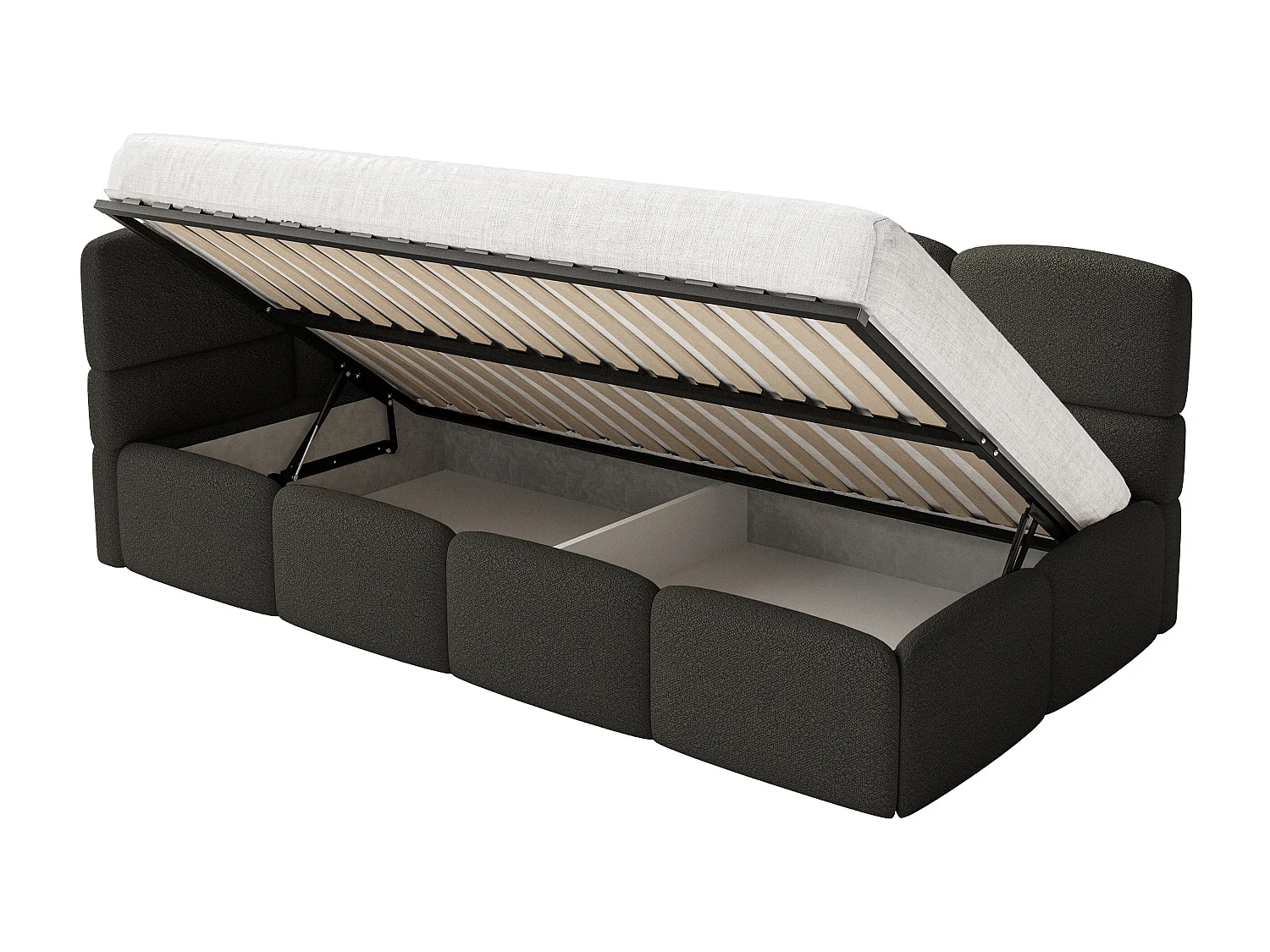 Einzelbett 120x200 Kopfteil links – Matratze & Stauraum – Bouclé Braun – CLOUDY