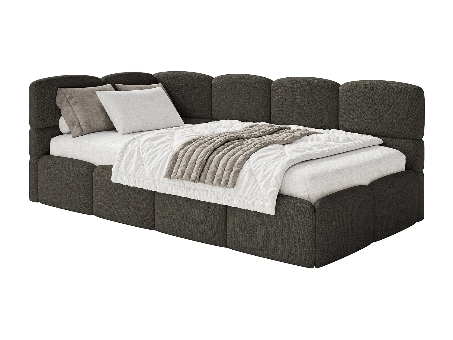 Eenpersoonsbed 120x200 – bouclé – bruin – links – CLOUDY