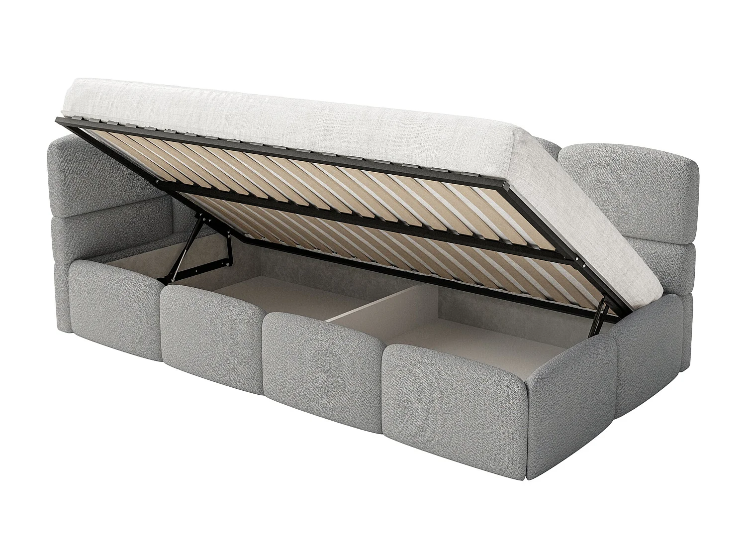 Lit simple 120x200 cm – tête de lit à gauche – matelas & coffre de rangement – en bouclé gris – CLOUDY