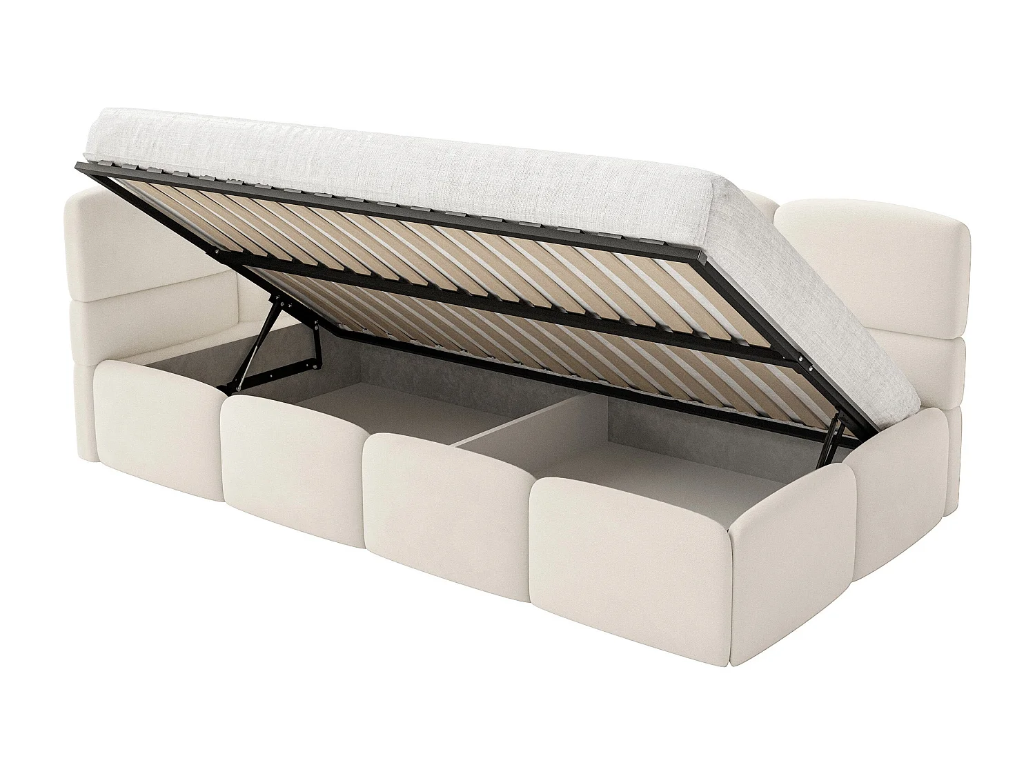 Lit enfant 120x200 cm – tête de lit à gauche – matelas & coffre de rangement – velours crème – CLOUDY