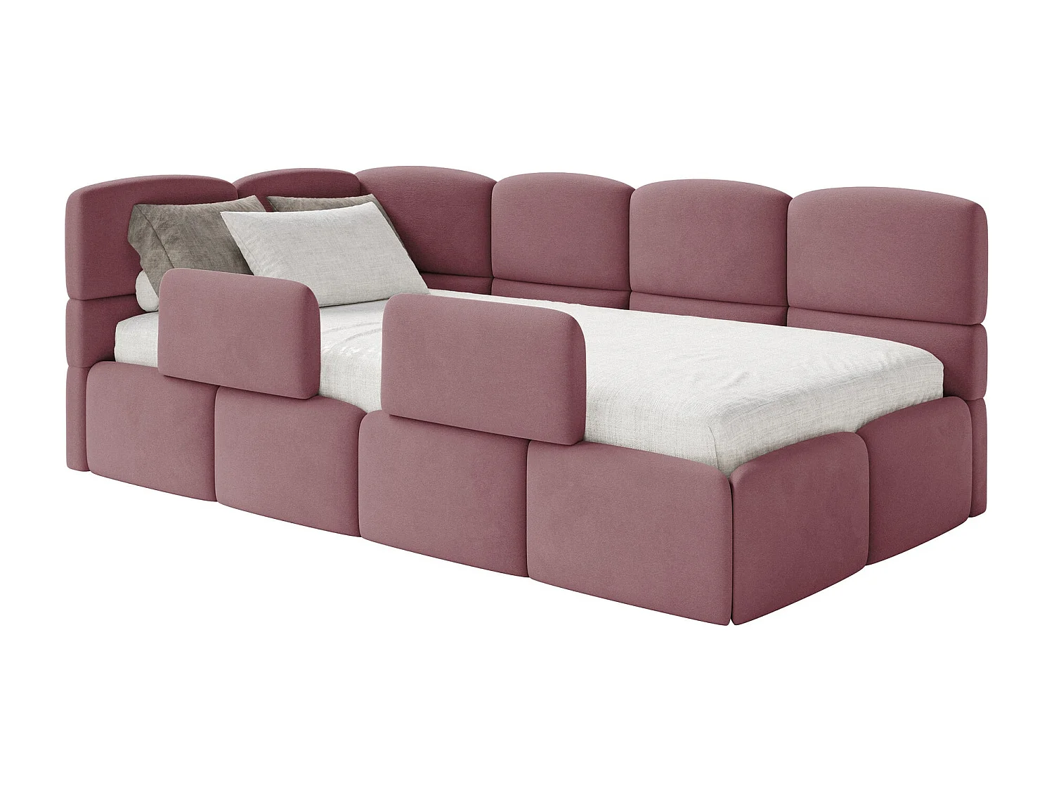 Kinderbett 120x200 Kopfteil links – Matratze & Stauraum – Samt Rosa – CLOUDY