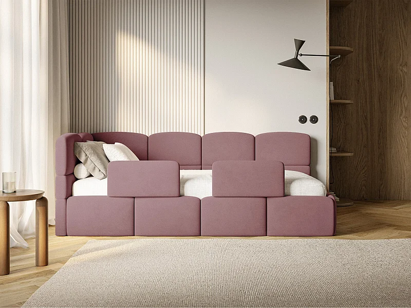 Kinderbett 120x200 Kopfteil links – Matratze & Stauraum – Samt Rosa – CLOUDY