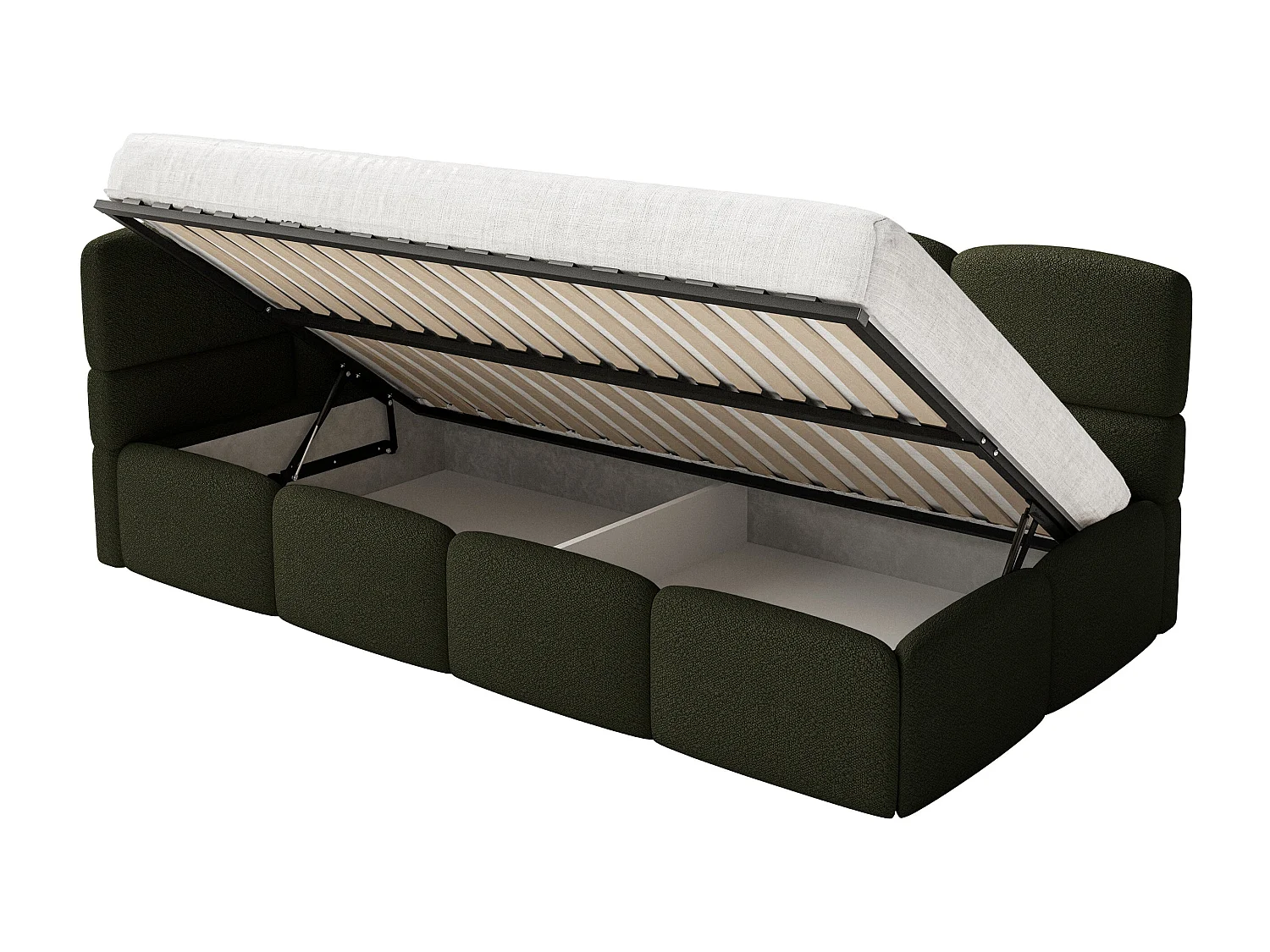 Eenpersoonsbed 120x200 – bouclé – olijfgroen – links – CLOUDY