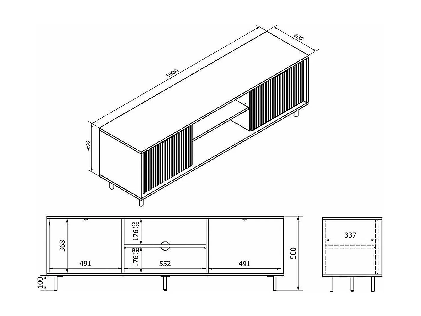 Meuble TV 2 portes 160 cm Soly Cachemire