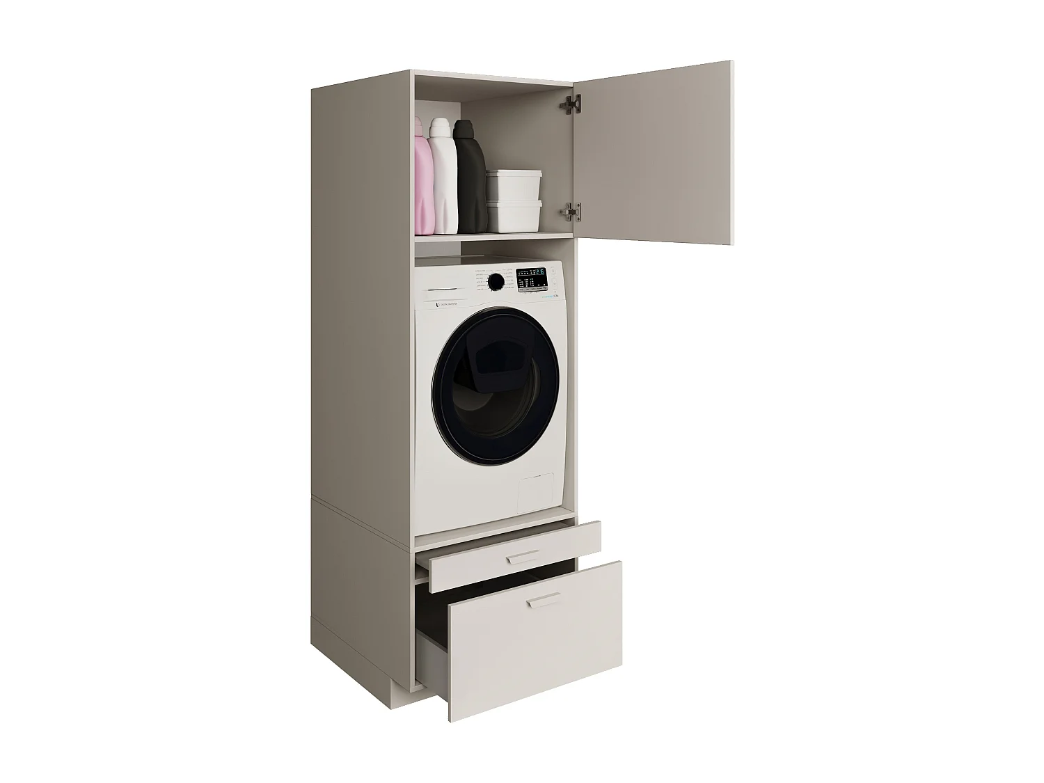 Waschmaschinenschrank 68 cm – für 1 Gerät, mit Schublade und Einlegeboden – Kaschmirgrau – HOLV