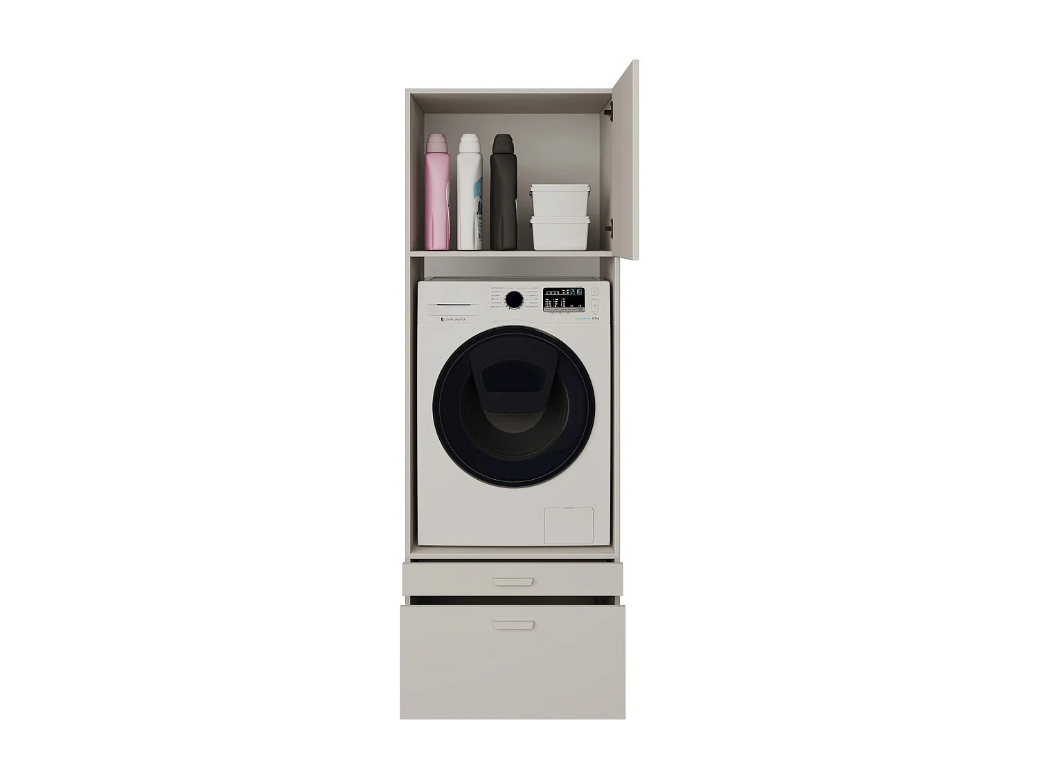Waschmaschinenschrank 68 cm – für 1 Gerät, mit Schublade und Einlegeboden – Kaschmirgrau – HOLV