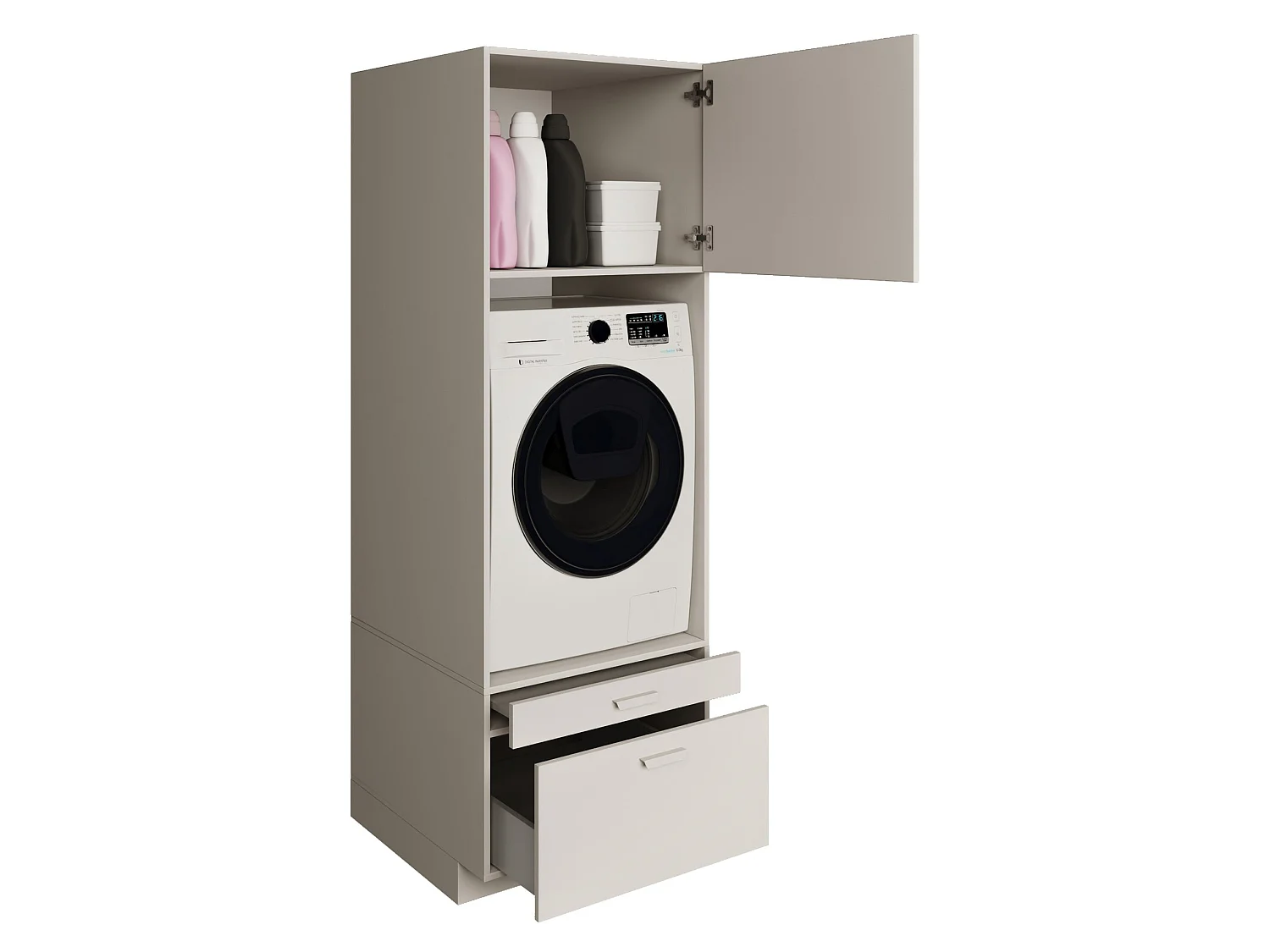 Wasmachinekast 68 cm met lade en plank – Kasjmiergrijs – HOLV