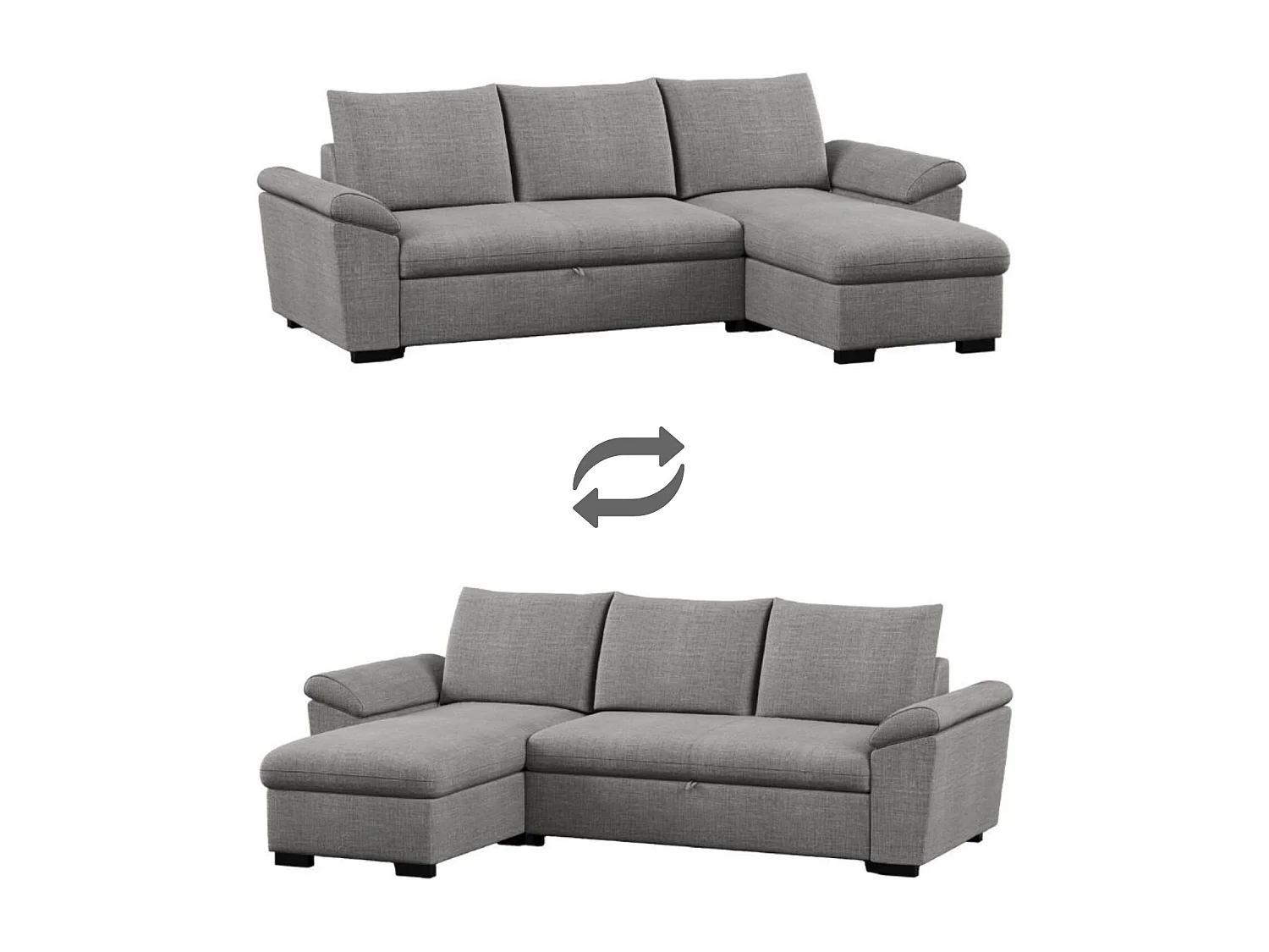 Canapé-Lit 3 Places BUDWING Lorenzo Gris + Méridienne avec Rangement + Accoudoir Type Sieste (248,5 x 157 x 89 cm – Réversible Côté Gauche/Droit)