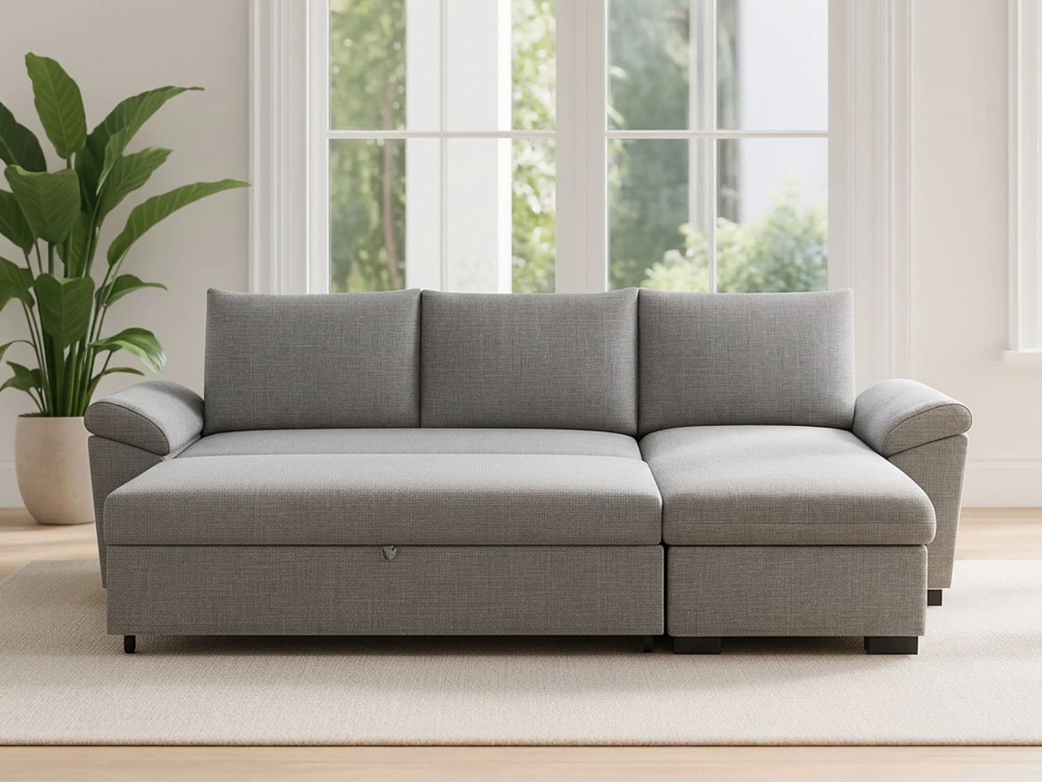 Canapé-Lit 3 Places BUDWING Lorenzo Gris + Méridienne avec Rangement + Accoudoir Type Sieste (248,5 x 157 x 89 cm – Réversible Côté Gauche/Droit)