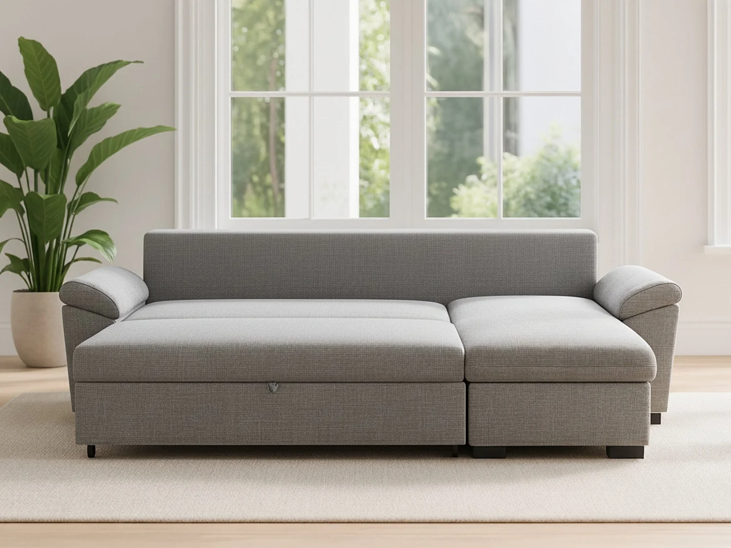 Canapé-Lit 3 Places BUDWING Lorenzo Gris + Méridienne avec Rangement + Accoudoir Type Sieste (248,5 x 157 x 89 cm – Réversible Côté Gauche/Droit)