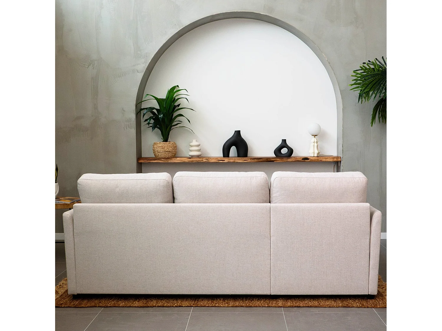 Canapé-Lit 3 Places BUDWING Enzo Beige avec Méridienne Réversible Côté Gauche/Droit (218 x 152 x 88 cm)