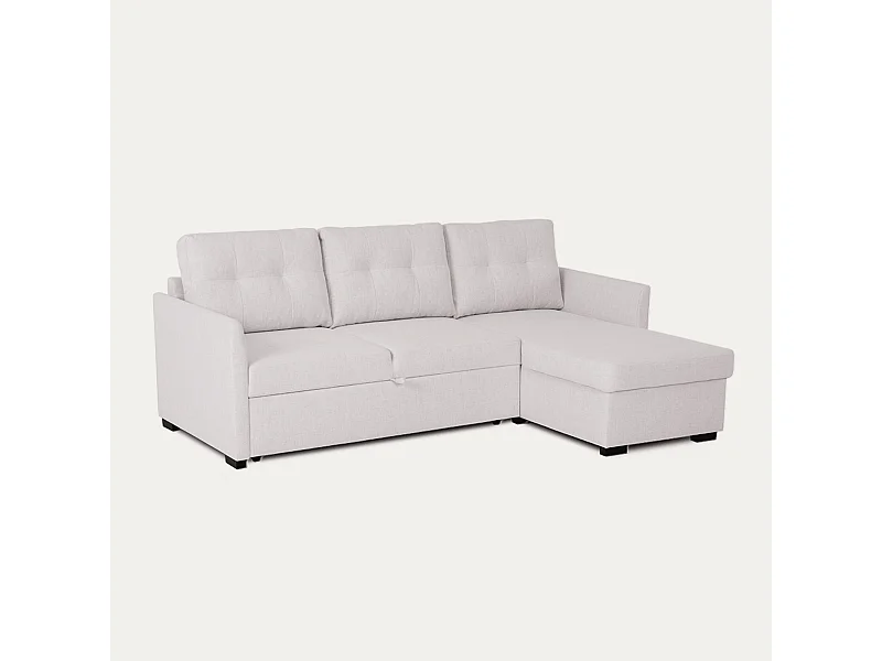 Canapé-Lit 3 Places BUDWING Enzo Beige avec Méridienne Réversible Côté Gauche/Droit (218 x 152 x 88 cm)