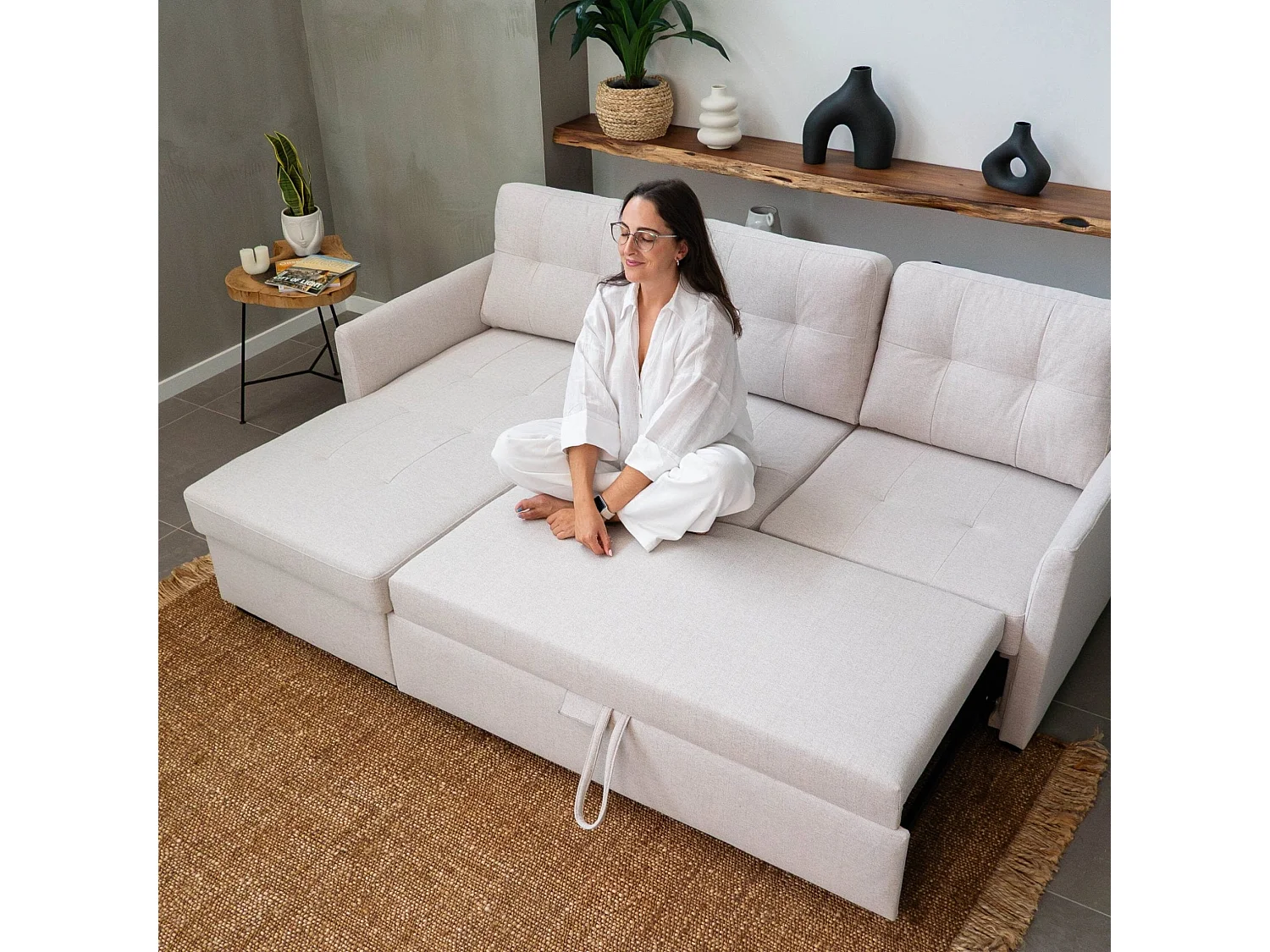 Canapé-Lit 3 Places BUDWING Enzo Gris avec Méridienne Réversible Côté Gauche/Droit (218 x 152 x 88 cm)