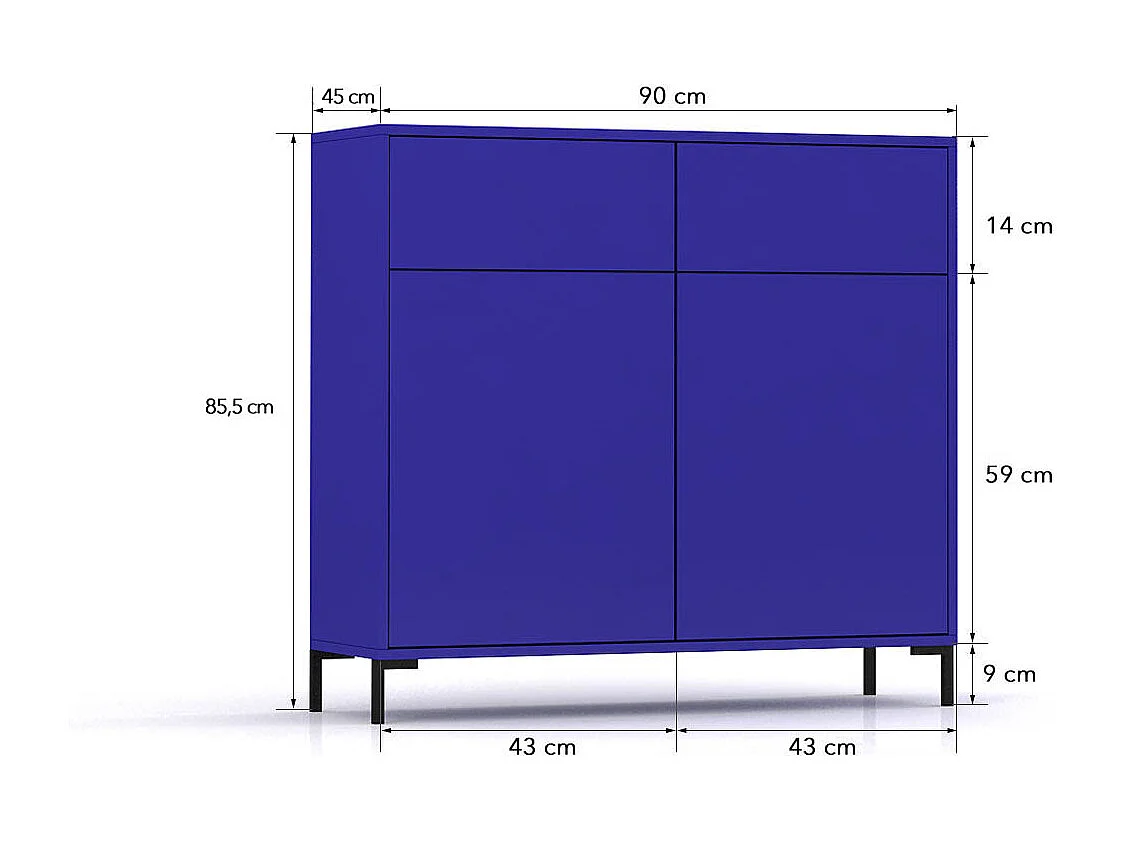 Aparador con 2 cajones y 2 puertas en melamina azul prusia