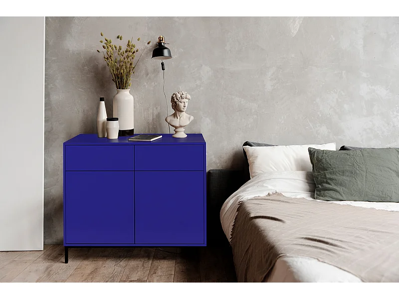 Aparador con 2 cajones y 2 puertas en melamina azul prusia