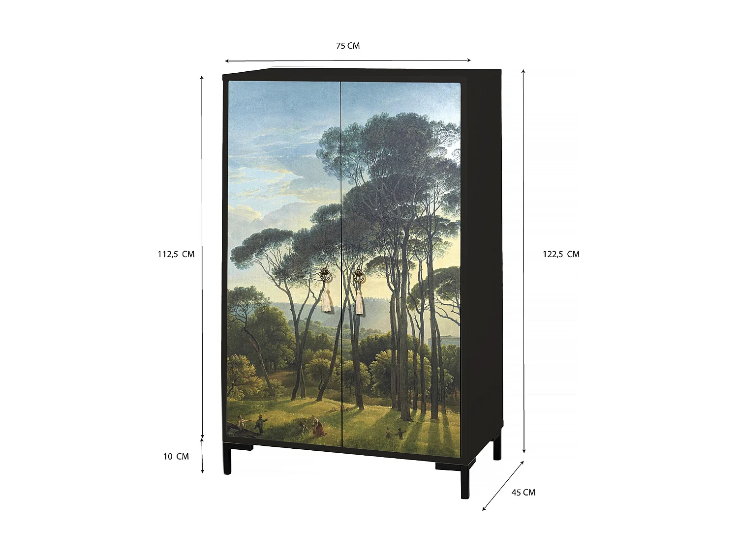 Sideboard aus MDF mit 2 dekorativen Türen mit Motiv in natürlichen Grüntönen