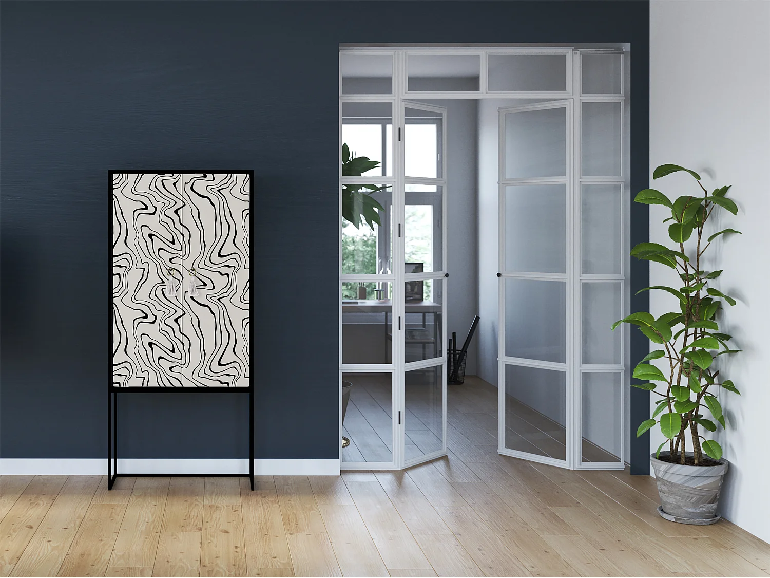 Buffetkast met 2 deuren in bedrukt MDF