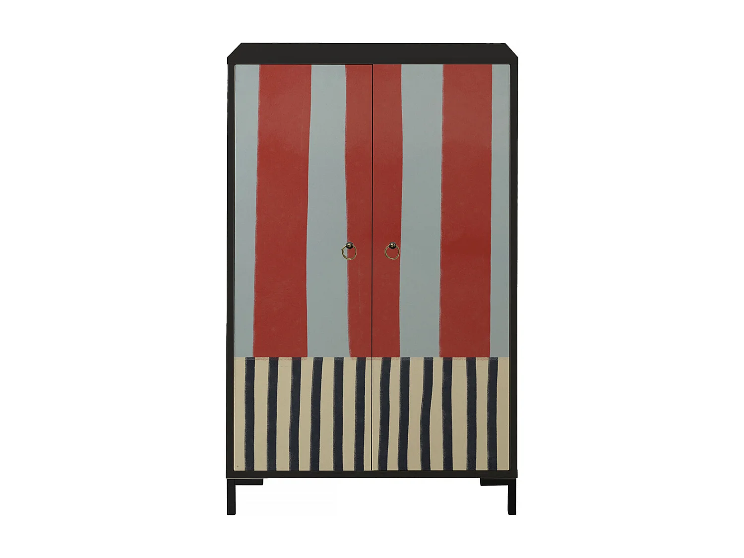 Sideboard aus MDF mit 2 dekorativen Türen mit Streifenmuster in Terrakotta und Grau