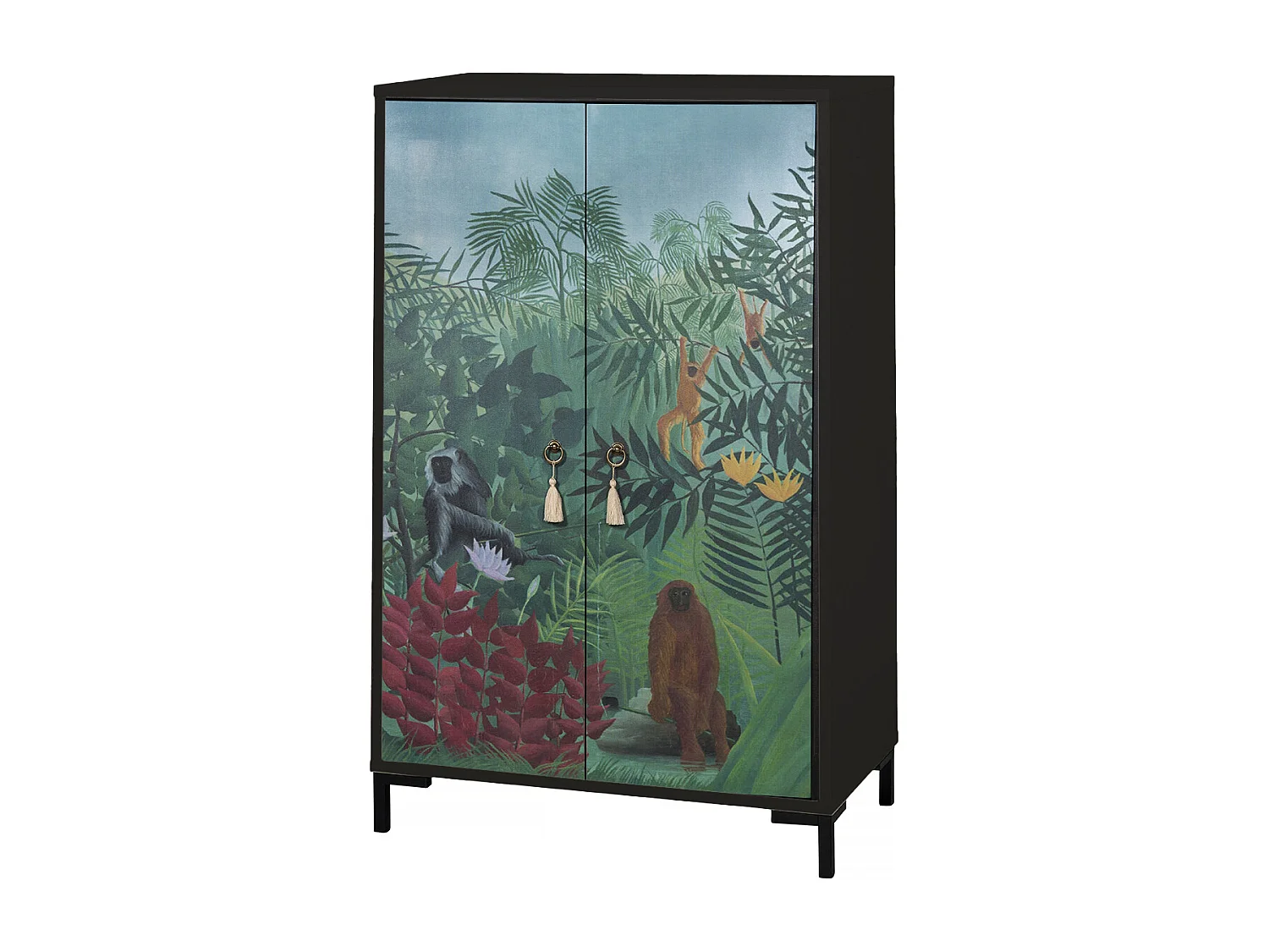 Sideboard aus MDF mit 2 dekorativen Türen mit Motiv in tiefem Dschungelgrün
