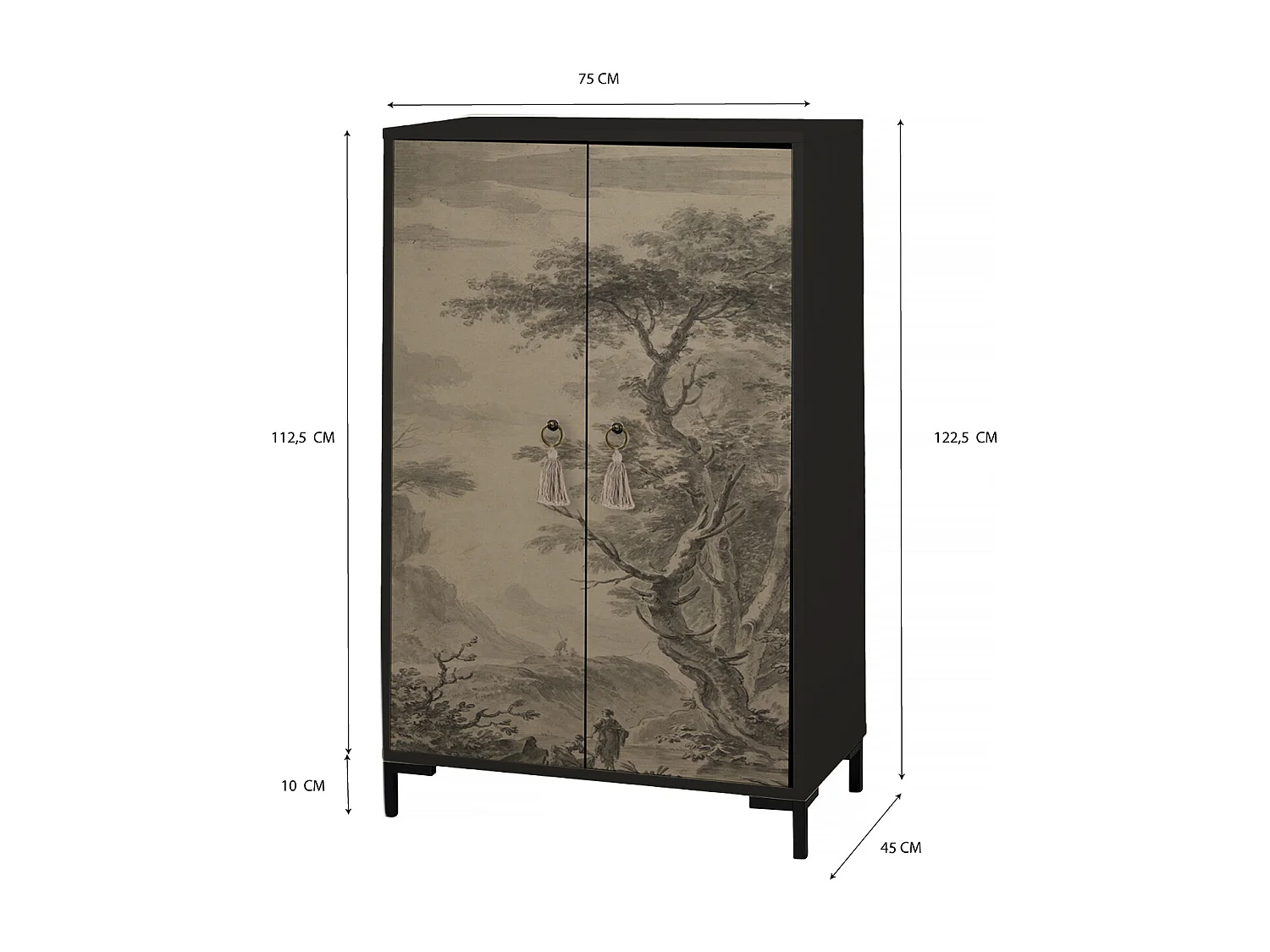 Sideboard aus MDF mit 2 dekorativen Türen mit Motiv in Vintage-Sepiagrau