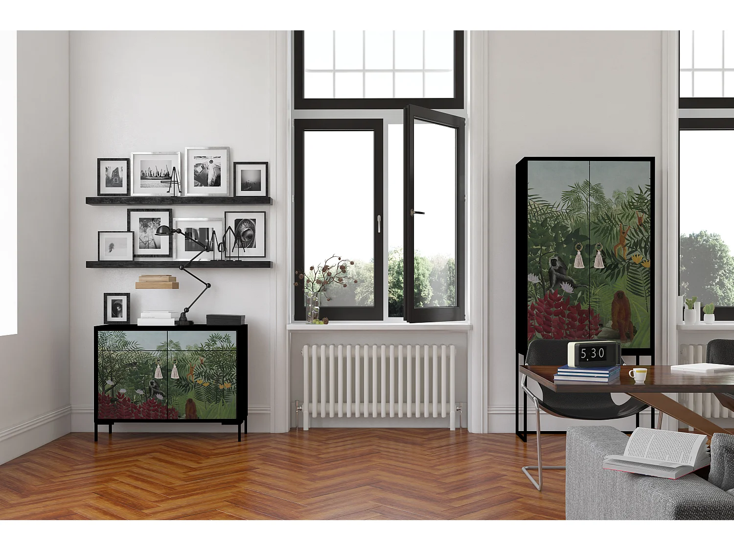 Buffetkast met 2 deuren in bedrukt MDF