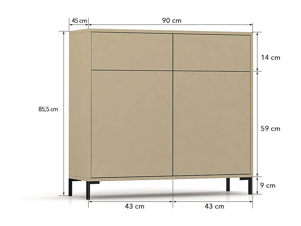 Aparador con 2 cajones y 2 puertas en melamina color topo