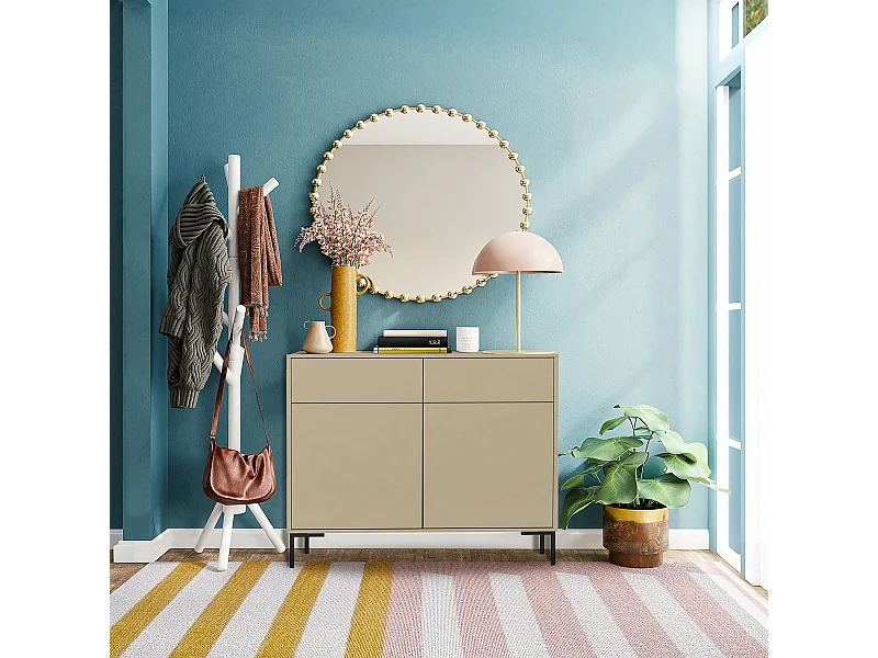 Aparador con 2 cajones y 2 puertas en melamina color topo