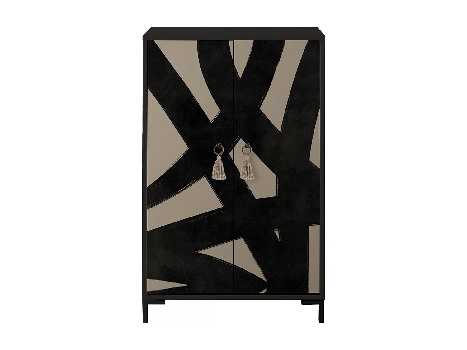 Sideboard aus MDF mit 2 dekorativen Türen mit grafischem Motiv in Schwarz und Taupe