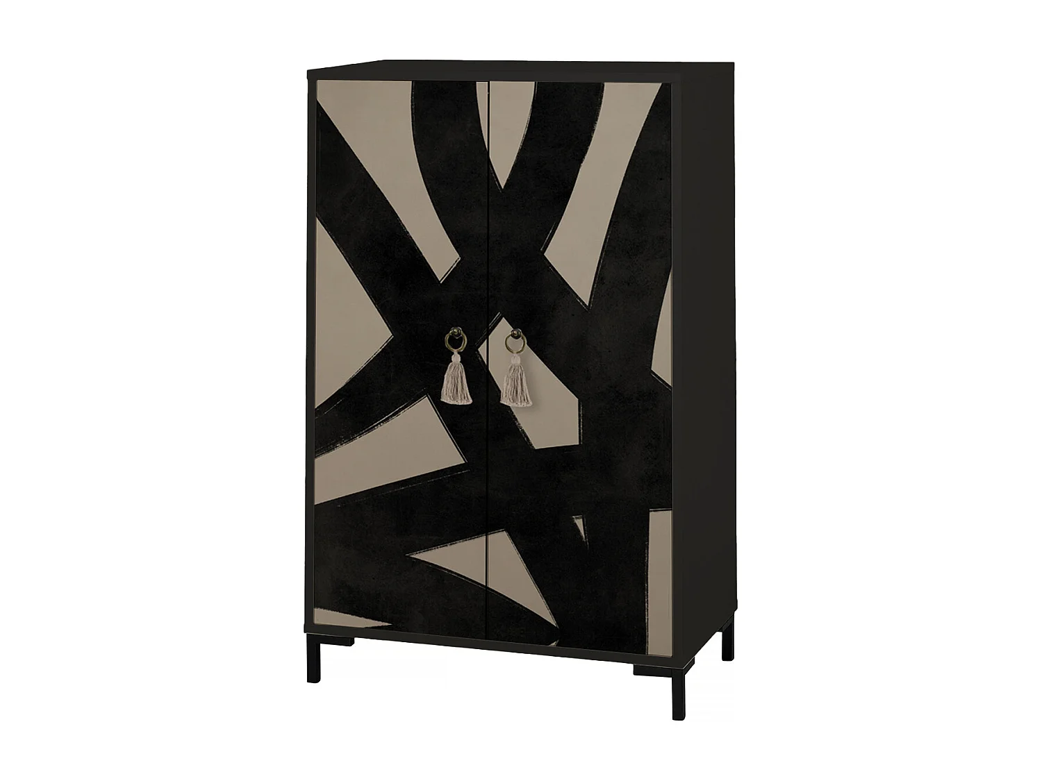 Sideboard aus MDF mit 2 dekorativen Türen mit grafischem Motiv in Schwarz und Taupe