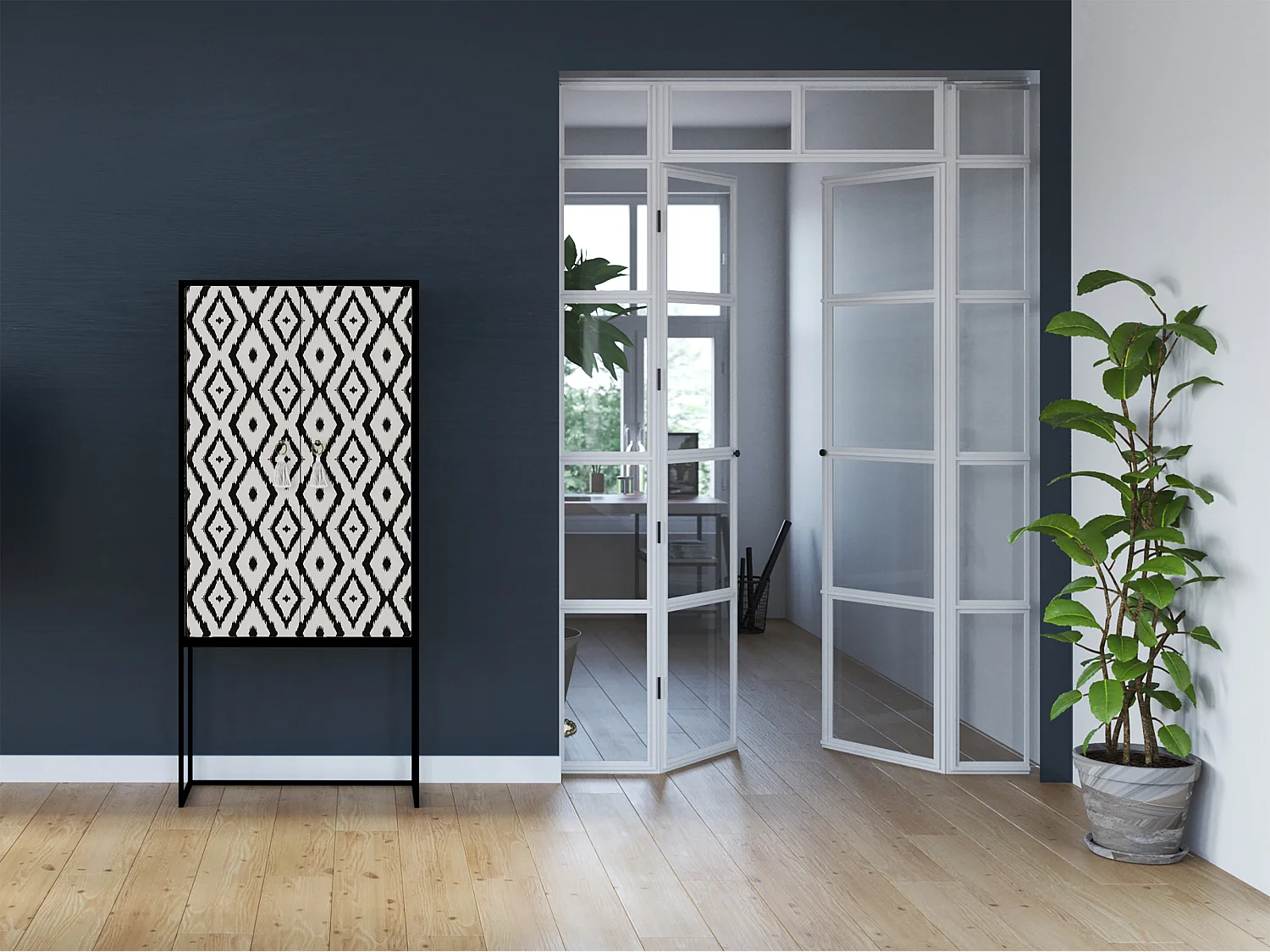 Buffetkast met 2 deuren in bedrukt MDF