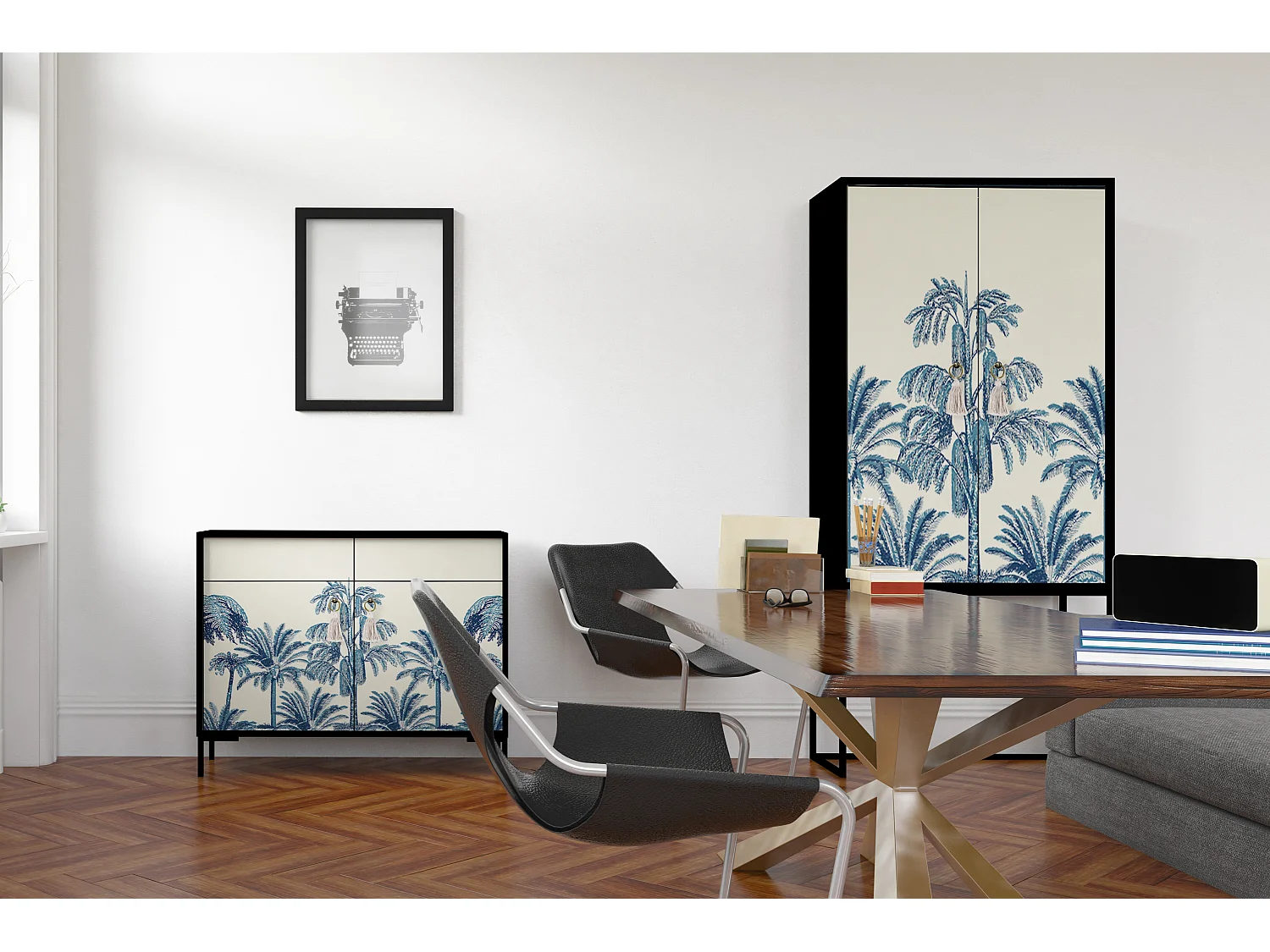 Buffetkast met 2 deuren in bedrukt MDF